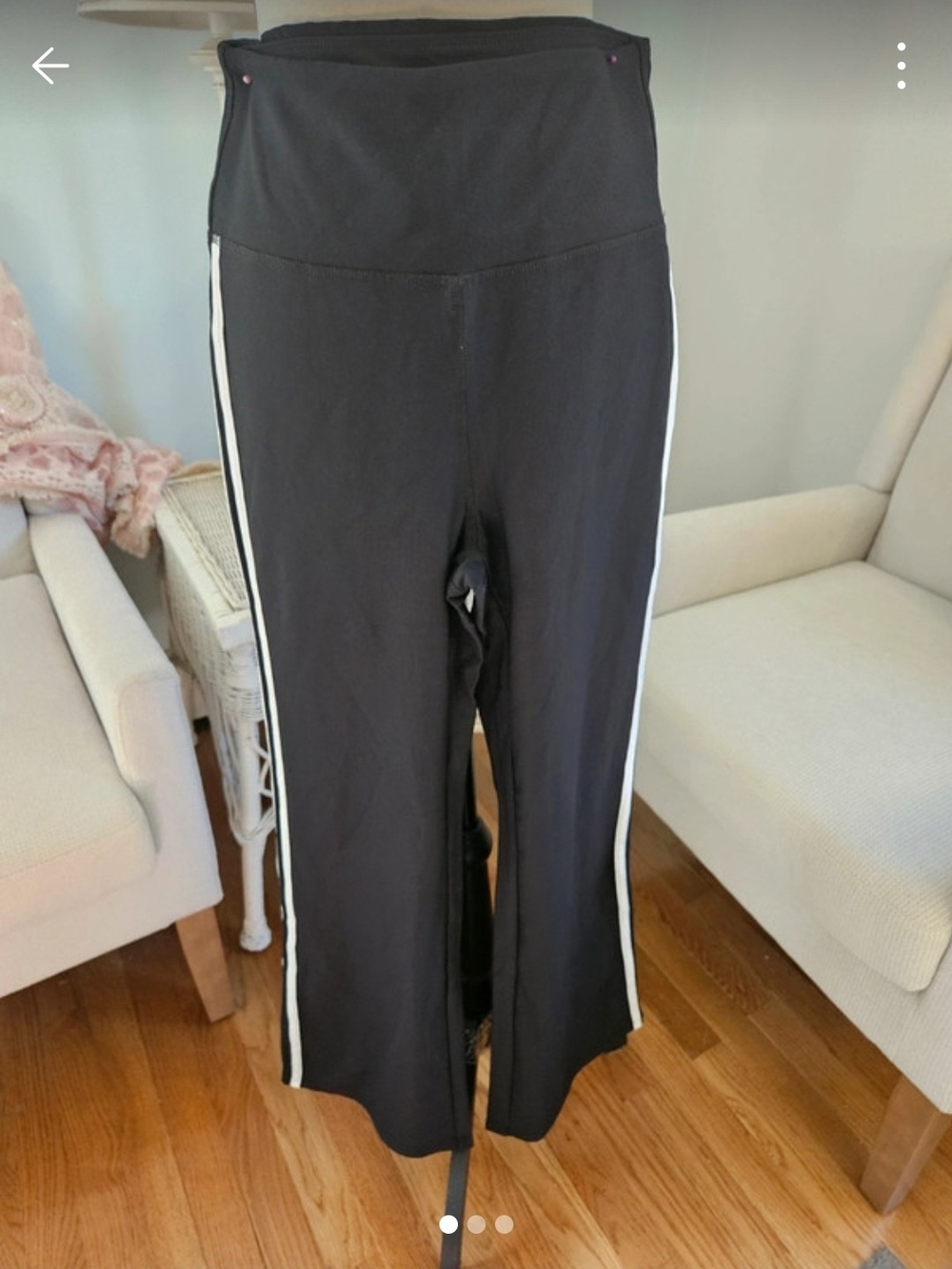 white birch Black Leggings with White Side Stripe Detail.Yoga Pants